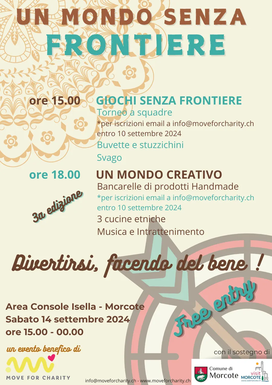 Locandina di Un Mondo senza Frontiere del 14 settembre 2024 all'Area Console Isella di Morcote